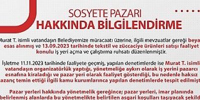 UŞAK BELEDİYESİ’NDEN SOSYETE PAZARI’NA İLİŞKİN BİLGİLENDİRME